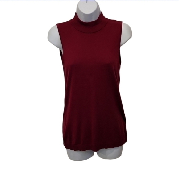 Chaps Mock Turtle Neck Sleeveless Burgundy Top - Picture 1 of 4